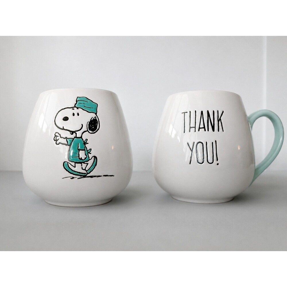 Snoopy Peanuts Ceramic Coffee Mug Cup Nurse Doctor Scrubs Thank You